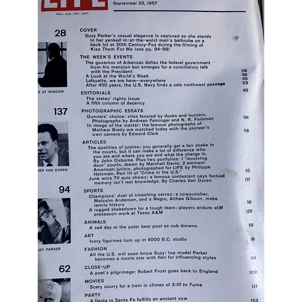 LIFE Magazine Sept 23 1957 Suzy Parker Cover Little Rock Crisis Van Doren